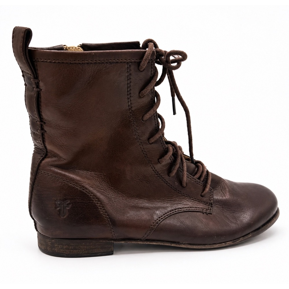 Frye Jillian Lace-Up Leather Ankle Combat Boots Brown 7M Distressed Leather